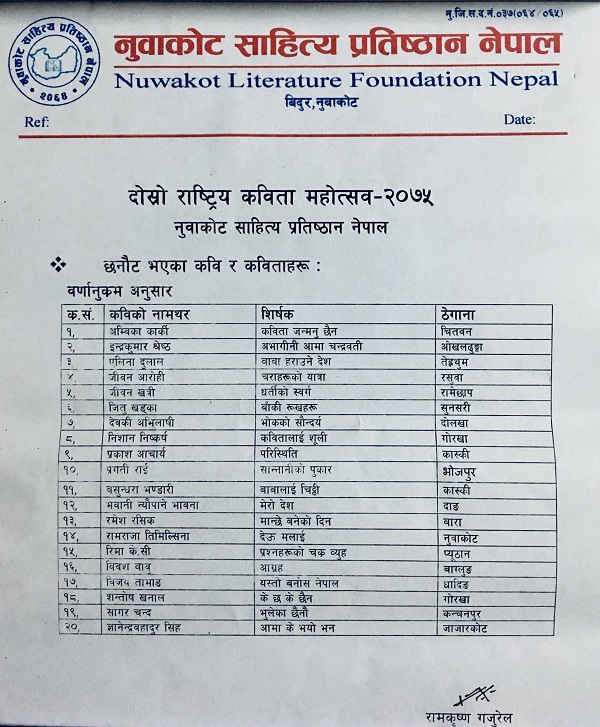 second national poem festival 2075 nuwakot nepal trishuli bidur