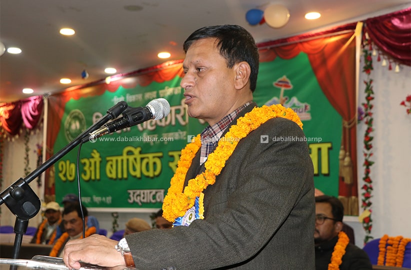 leader keshav raj pandey speaking on 27th agm of district cooperative union nuwakot 